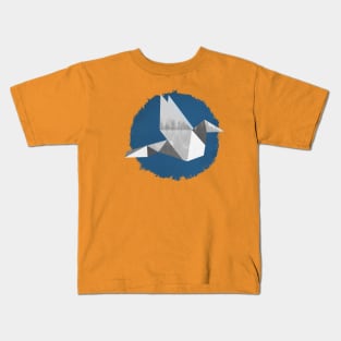 Blue Origami Bird Kids T-Shirt